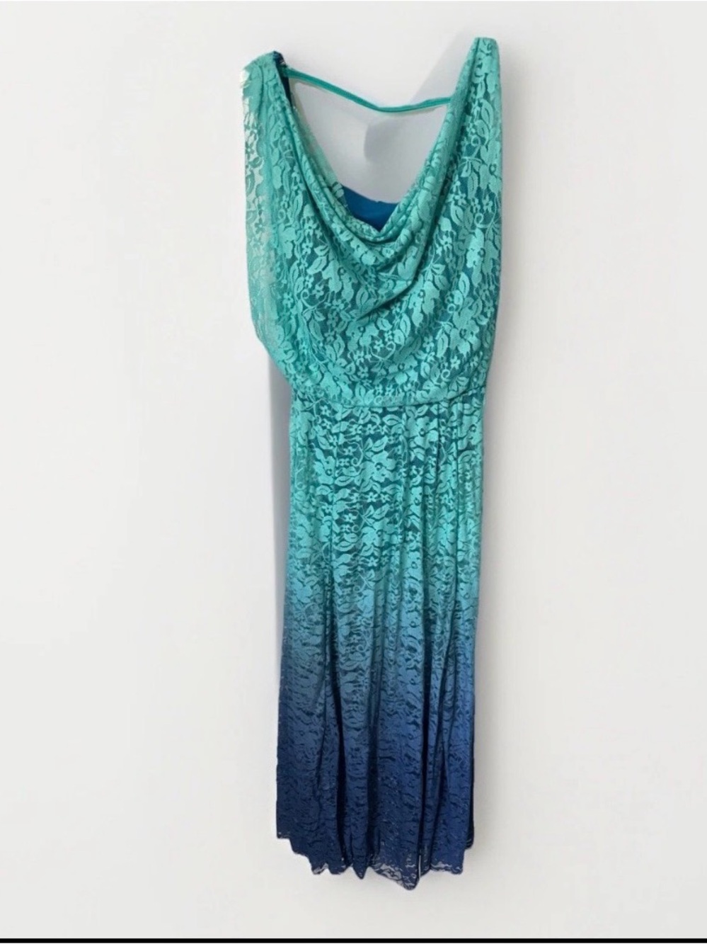 Weissman Teal to Navy Ombre Lace Maxi Dress Dance Coatume